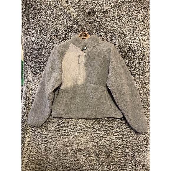 Joylab Women’s SZ Large Grey Sherpa 1/2 Zip Pullover Athletic Sweatshirt Jacket - Picture 3 of 11